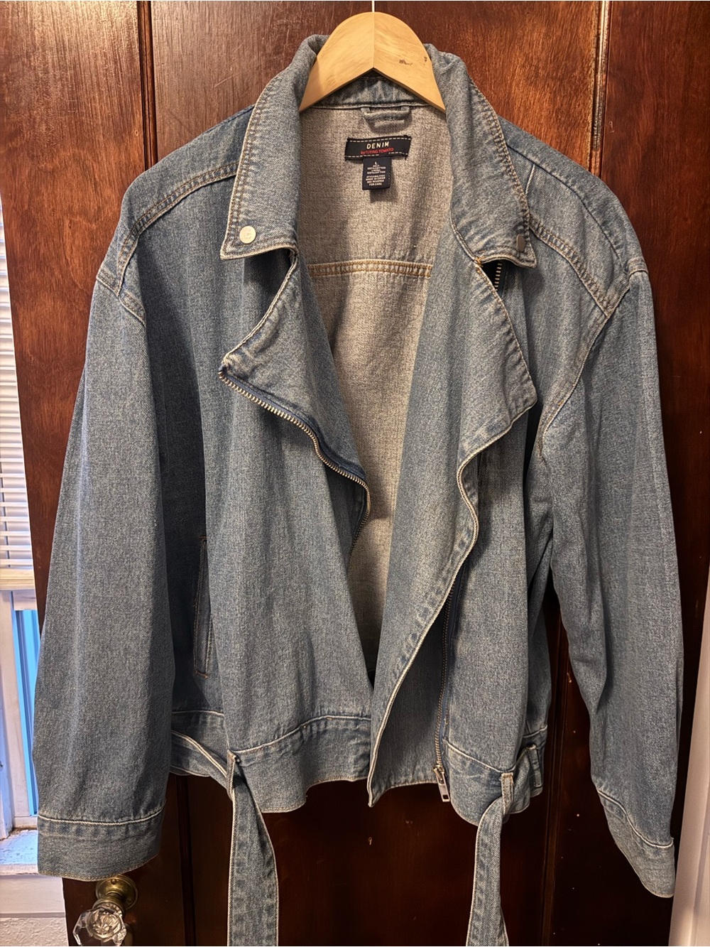 Flying Tomato Light Blue Denim Moto Jacket